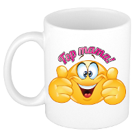 Cadeau koffie/thee mok voor mama   duim omhoog smiley   roze   300 ml   keramiek   Moederdag