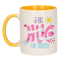 Cadeau koffie/thee mok voor mama   geel   big hug   keramiek   300 ml   Moederdag