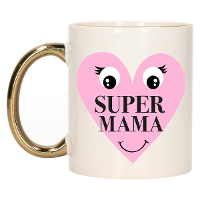Cadeau koffie/thee mok voor Mama   goud   Super Mama hartje   keramiek   300 ml   Moederdag