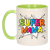 Cadeau koffie/thee mok voor mama   groen   super mama   keramiek   300 ml   Moederdag