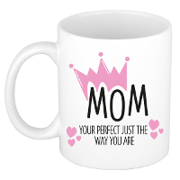Cadeau koffie/thee mok voor mama   kroon/hartjes   wit   300 ml   keramiek   Moederdag