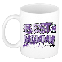 Cadeau koffie/thee mok voor mama   paars   graffiti letters   de beste  ?300 Ml   Moederdag