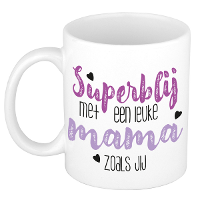 Cadeau koffie/thee mok voor mama   paars   super blij   keramiek   300 ml   Moederdag