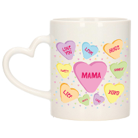 Cadeau koffie/thee mok voor mama   pastel   hartjes oor   de liefste mama   keramiek   300 ml