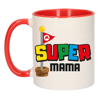 Cadeau koffie/thee mok voor mama   rood   super mama   keramiek   300 ml   Moederdag