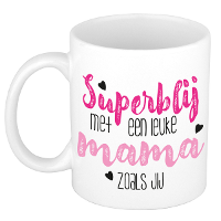 Cadeau koffie/thee mok voor mama   roze   super blij   keramiek   300 ml   Moederdag