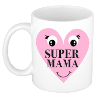 Cadeau koffie/thee mok voor Mama   roze   Super Mama hartje   keramiek   300 ml   Moederdag