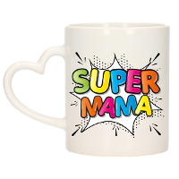 Cadeau koffie/thee mok voor mama   wit   super mama   hartjes oor   300 ml   Moederdag
