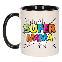 Cadeau koffie/thee mok voor mama   zwart   super mama   keramiek   300 ml   Moederdag