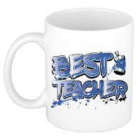 Cadeau koffie/thee mok voor Meester/juf   blauw   graffiti letters   de beste  ?300 Ml