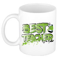 Cadeau koffie/thee mok voor Meester/Juf   groen   graffiti letters   de beste  ?300 Ml
