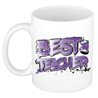 Cadeau koffie/thee mok voor Meester/juf   paars   graffiti letters   de beste  ?300 Ml