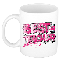 Cadeau koffie/thee mok voor Meester/juf   roze   graffiti letters   de beste  ?300 Ml
