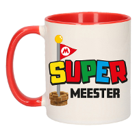 Cadeau koffie/thee mok voor Meester/mentor   rood   super Meester   keramiek   300 ml