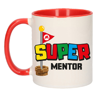 Cadeau koffie/thee mok voor mentor/leraar   rood   super mentor   keramiek   300 ml