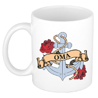 Cadeau koffie/thee mok voor oma   anker   rozen   wit   300 ml   keramiek