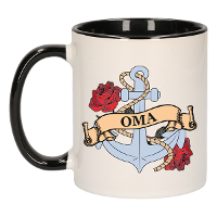 Cadeau koffie/thee mok voor oma   anker   rozen   zwart   300 ml   keramiek