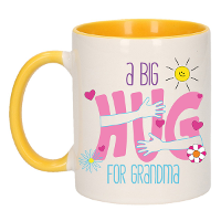 Cadeau koffie/thee mok voor Oma   geel   big hug   keramiek   300 ml  ?Verjaardag/moederdag