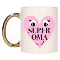 Cadeau koffie/thee mok voor Oma   goud   Super Oma hartje   keramiek   300 ml