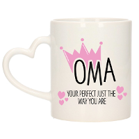 Cadeau koffie/thee mok voor oma   kroon/hartjes   roze   300 ml   keramiek   Moederdag