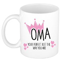 Cadeau koffie/thee mok voor oma   kroon/hartjes   wit   300 ml   keramiek