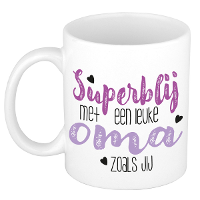 Cadeau koffie/thee mok voor oma   paars   super blij   keramiek   300 ml