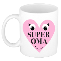 Cadeau koffie/thee mok voor Oma   roze   Super Oma hartje   keramiek   300 ml