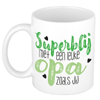 Cadeau koffie/thee mok voor opa   groen   super blij   keramiek   300 ml