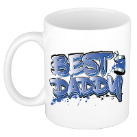 Cadeau koffie/thee mok voor papa   blauw   graffiti letters   de beste  ?300 Ml   Vaderdag