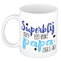 Cadeau koffie/thee mok voor papa   blauw   super blij   keramiek   300 ml   Vaderdag