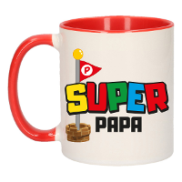 Cadeau koffie/thee mok voor papa   rood   super papa   keramiek   300 ml   Vaderdag