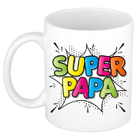 Cadeau koffie/thee mok voor papa   wit   super papa   keramiek   300 ml   Vaderdag