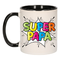 Cadeau koffie/thee mok voor papa   zwart   super papa   keramiek   300 ml   Vaderdag