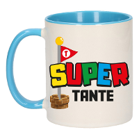 Cadeau koffie/thee mok voor tante   blauw   super tante   keramiek   300 ml