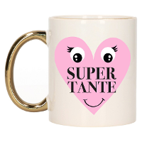 Cadeau koffie/thee mok voor Tante   goud   Super Tante hartje   keramiek   300 ml
