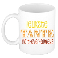 Cadeau koffie/thee mok voor tante   oranje   de leukste tante   keramiek   300 ml