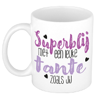 Cadeau koffie/thee mok voor tante   paars   super blij   keramiek   300 ml