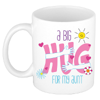 Cadeau koffie/thee mok voor tante   wit   big hug   300 ml   keramiek   verjaardag