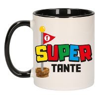 Cadeau koffie/thee mok voor tante   zwart   super tante   keramiek   300 ml