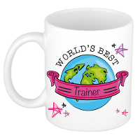 Cadeau koffie/thee mok voor trainer/coach   beste trainer   roze   300 ml