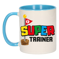 Cadeau koffie/thee mok voor trainer/coach   blauw   super trainer   keramiek   300 ml