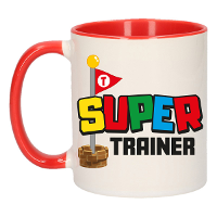 Cadeau koffie/thee mok voor trainer/coach   rood   super trainer   keramiek   300 ml