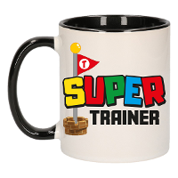 Cadeau koffie/thee mok voor trainer/coach   zwart   super trainer   keramiek   300 ml