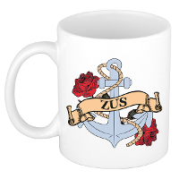 Cadeau koffie/thee mok voor zus   anker   rozen   wit   300 ml   keramiek