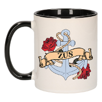 Cadeau koffie/thee mok voor zus   anker   rozen   zwart   300 ml   keramiek