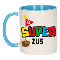 Cadeau koffie/thee mok voor zus   blauw   super zus   keramiek   300 ml