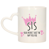 Cadeau koffie/thee mok voor zus   kroon/hartjes   roze   300 ml   keramiek   Moederdag