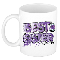 Cadeau koffie/thee mok voor zus   paars   graffiti letters   de beste  ?300 Ml