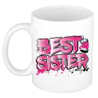 Cadeau koffie/thee mok voor zus   roze   graffiti letters   de beste  ?300 Ml