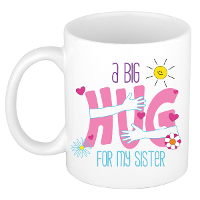 Cadeau koffie/thee mok voor zus   wit   big hug   300 ml   keramiek   verjaardag